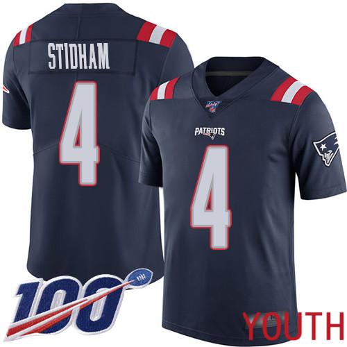 New England Patriots Limited Navy Blue Youth 4 Jarrett Stidham NFL Jersey 100th Season Rush